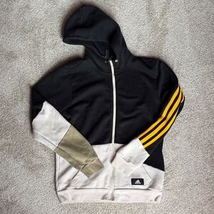Adidas Black and Cream Jacket with Yellow Accents